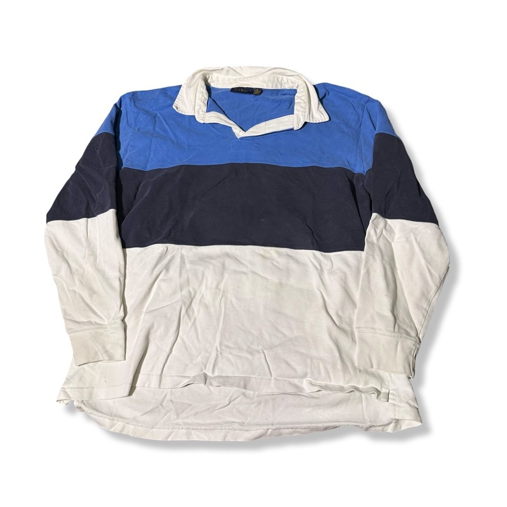 Club Room Rugby Shirt Mens XL Blue Colorblock Excellent Long Sleeve Cotton Y2K
